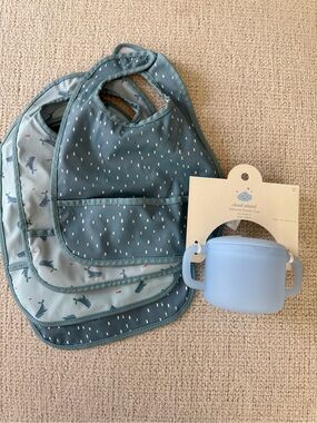 cloud island Teal and Light Blue Waterproof Baby Bib Set